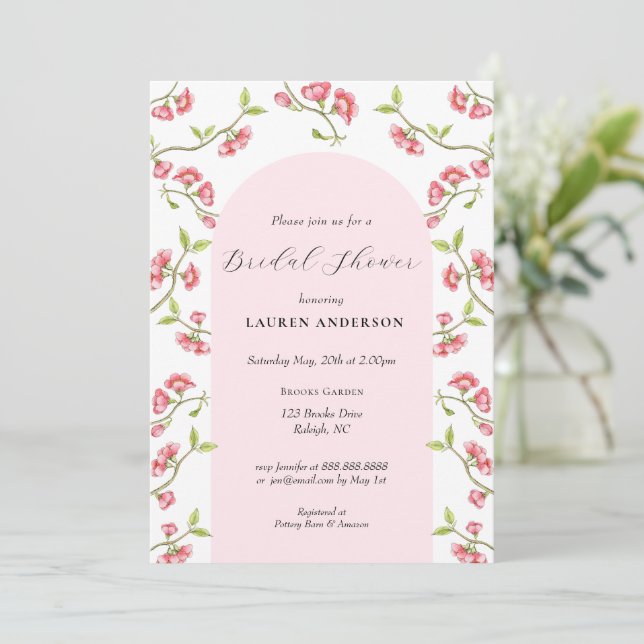 Cherry Blossoms Pink & White Bridal Shower Invitation (Standing Front)