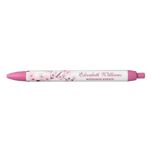 Cherry Blossoms Pink White Business  Black Ink Pen