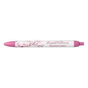 Cherry Blossoms Pink White Business  Black Ink Pen