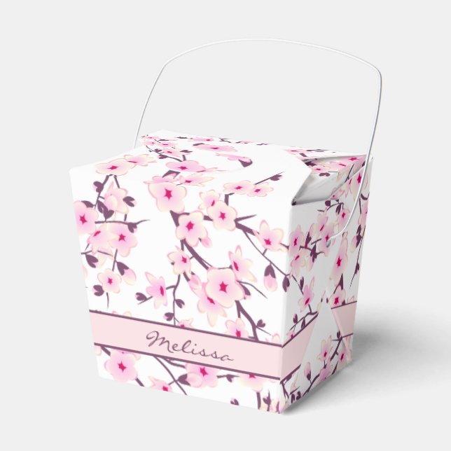 Cherry Blossoms Pink White Floral Add Name Favour Box (Front Side)