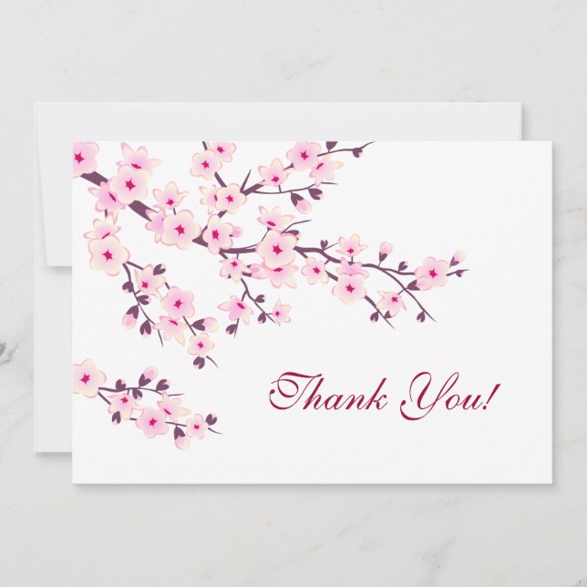 Cherry Blossoms Pink White Thank You Card (Front)