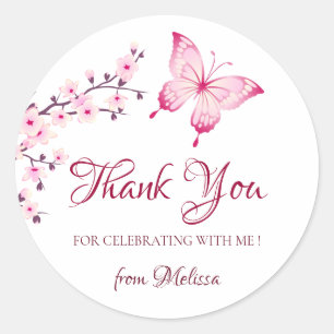Cherry Blossoms Pink White Thank You Classic Round Sticker