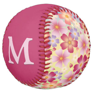 Cherry Blossoms Pretty Floral Custom Monogrammed Softball
