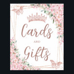 Cherry Blossoms Rose Gold Butterflies Cards Gifts Poster<br><div class="desc">Personalise this pretty cherry blossoms tabletop sign poster easily and quickly. Simply click the Edit Using Design Tools button to further edit the text, wording, font style, font size, font colour, add more text, move or remove some images. Featuring beautiful watercolor cherry blossoms flowers, rose gold butterflies and a rose...</div>