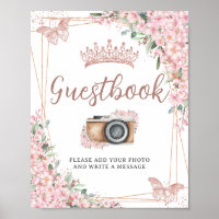 Cherry Blossoms Rose Gold Butterflies Guestbook