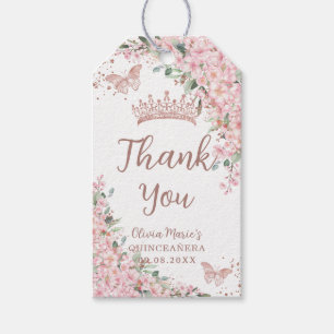 Cherry Blossoms Rose Gold Butterflies Quinceañera  Gift Tags