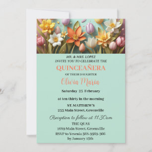 Cherry Blossoms Rose Gold Butterflies Quinceañera  Invitation