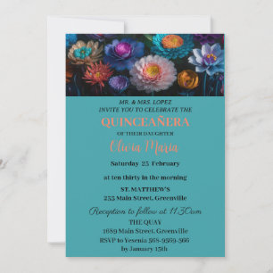 Cherry Blossoms Rose Gold Butterflies Quinceañera Invitation