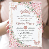 Cherry Blossoms Rose Gold Butterflies Quinceañera