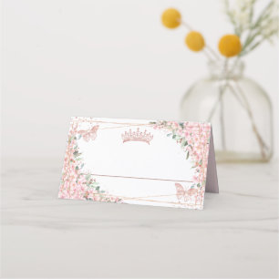 Cherry Blossoms Rose Gold Butterflies Quinceañera Place Card