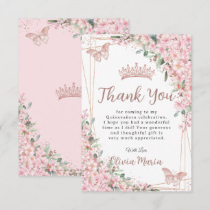 Cherry Blossoms Rose Gold Butterflies Quinceañera Thank You Card