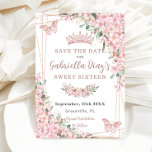 Cherry Blossoms Rose Gold Butterflies Sweet 16 Save The Date<br><div class="desc">Personalise this pretty cherry blossoms Quinceañera / Sweet 16 birthday save the date easily and quickly. Simply click the customise it further button to edit the texts, change fonts and fonts colours. Featuring beautiful watercolor cherry blossoms flowers, rose gold butterflies and a rose gold geometric frame. Matching items available in...</div>