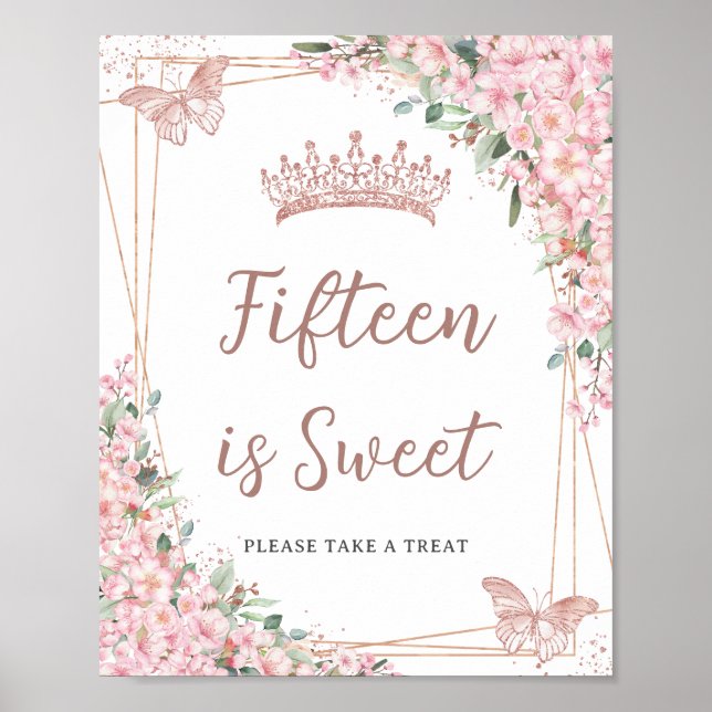 Cherry Blossoms Rose Gold Butterflies Sweet Treat Poster (Front)