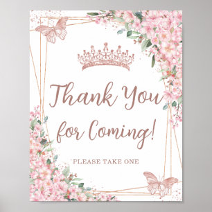 Cherry Blossoms Rose Gold Quinceañera Thank You Poster