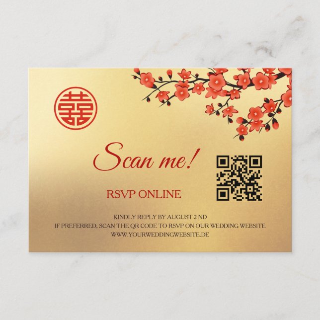 Cherry Blossoms RSVP Online | QR Code  Enclosure Card (Front)