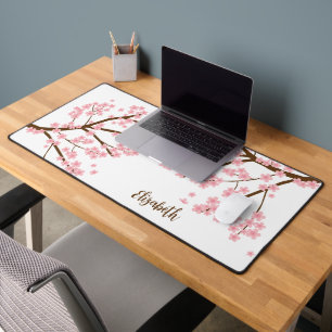 Cherry blossoms Sakura Custom Name Monogram Desk Mat