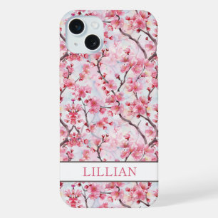 Cherry Blossoms Sakura Monogrammed iPhone 15 Plus Case