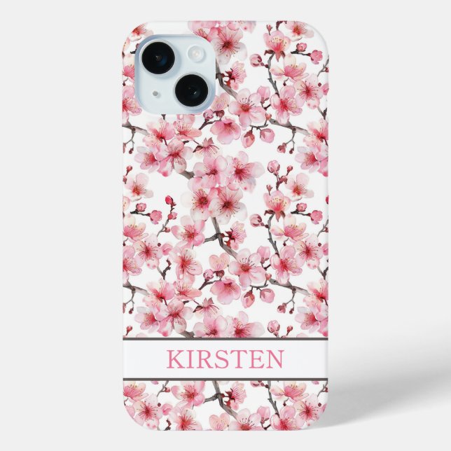 Cherry Blossoms Sakura Pattern Monogrammed Case-Mate iPhone Case (Back)