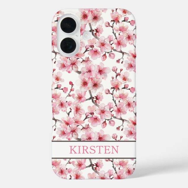 Cherry Blossoms Sakura Pattern Monogrammed Case-Mate iPhone Case (Back)