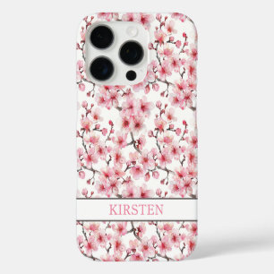 Cherry Blossoms Sakura Pattern Monogrammed iPhone 16 Pro Case