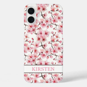 Cherry Blossoms Sakura Pattern Monogrammed iPhone 16 Plus Case