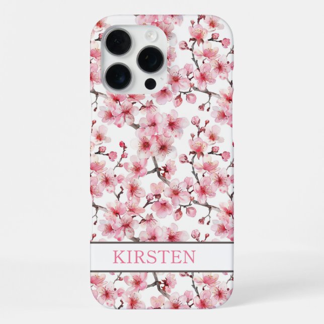 Cherry Blossoms Sakura Pattern Monogrammed iPhone Case (Back)