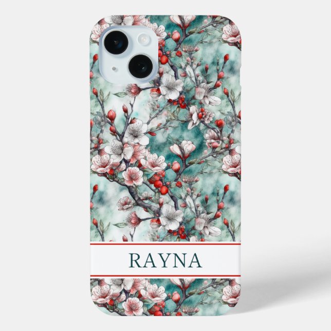 Cherry Blossoms Sakura Print Monogrammed Case-Mate iPhone Case (Back)