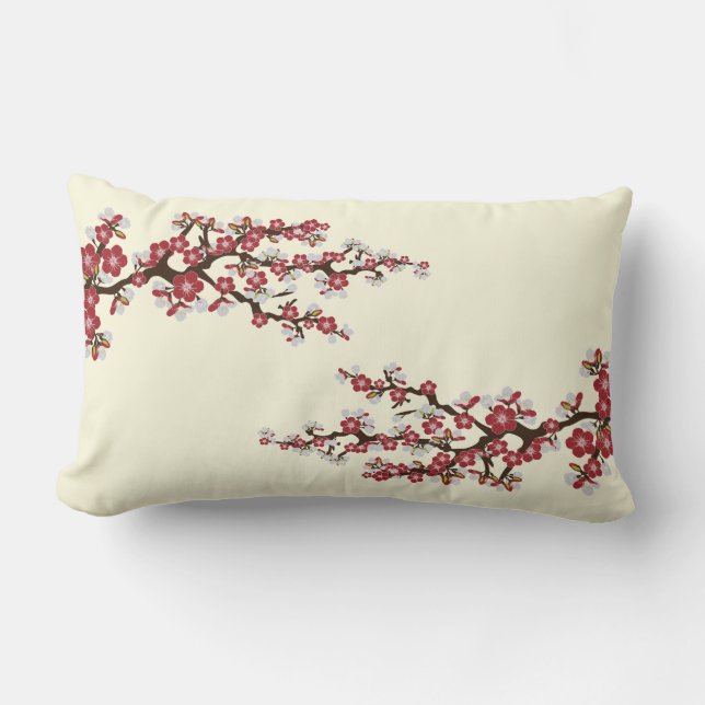 Cherry Blossoms Sakura Throw Pillow (red) (Front)