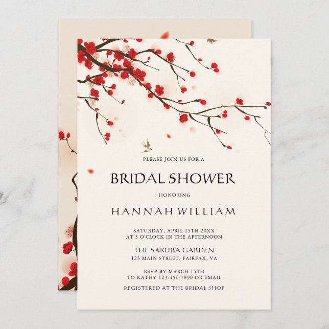 Cherry Blossoms | Sakura Watercolor Bridal Shower Invitation (Front/Back)