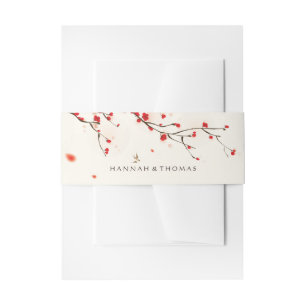 Cherry Blossoms (Sakura) Watercolor Floral Wedding Invitation Belly Band