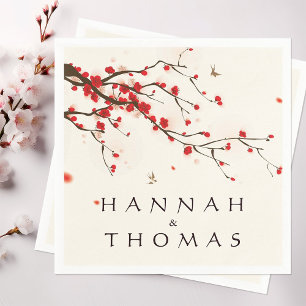 Cherry Blossoms (Sakura) Watercolor Floral Wedding Napkin