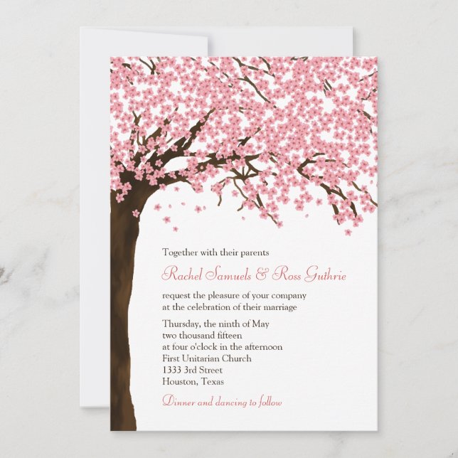 Cherry Blossoms / Sakura Watercolor Wedding Invitation (Front)