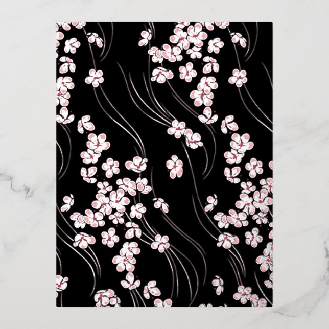 Cherry Blossoms save the date Foil Holiday Postcard (Front)