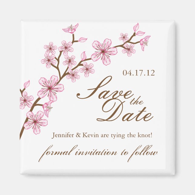 Cherry Blossoms Save the Date Wedding Magnet (Front)