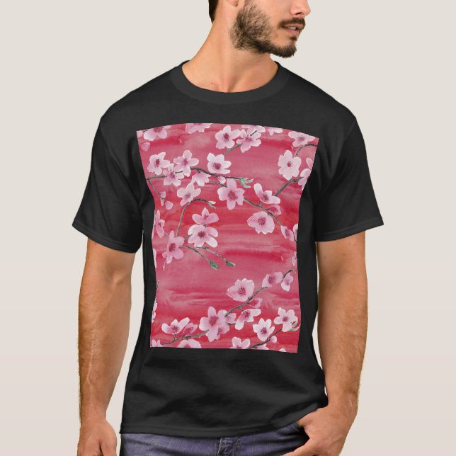 Cherry blossoms, seamless, watercolor pattern. T-Shirt (Front)