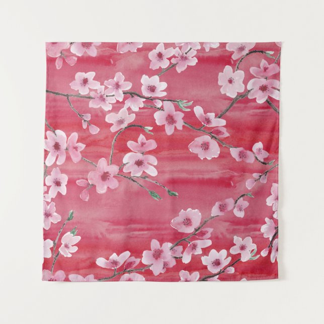 Cherry blossoms, seamless, watercolor pattern. tapestry (Front)