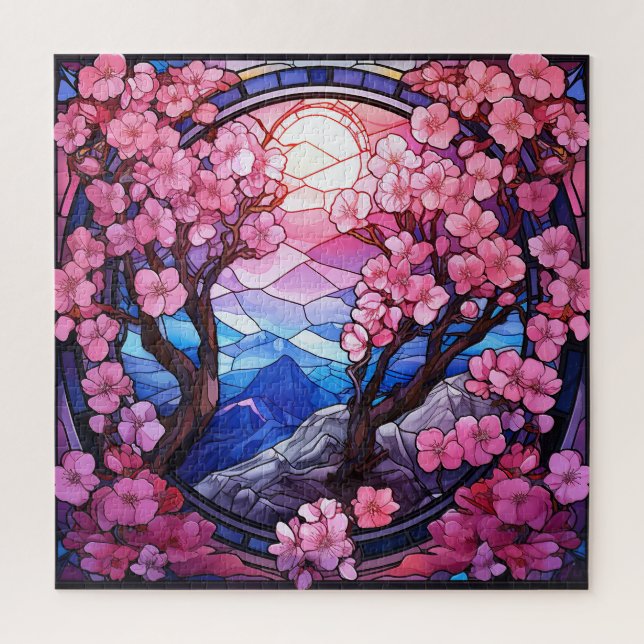Cherry Blossoms Stained Glass Puzzle (Vertical)