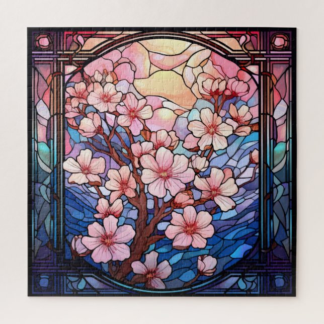 Cherry Blossoms Stained Glass Puzzle (Vertical)