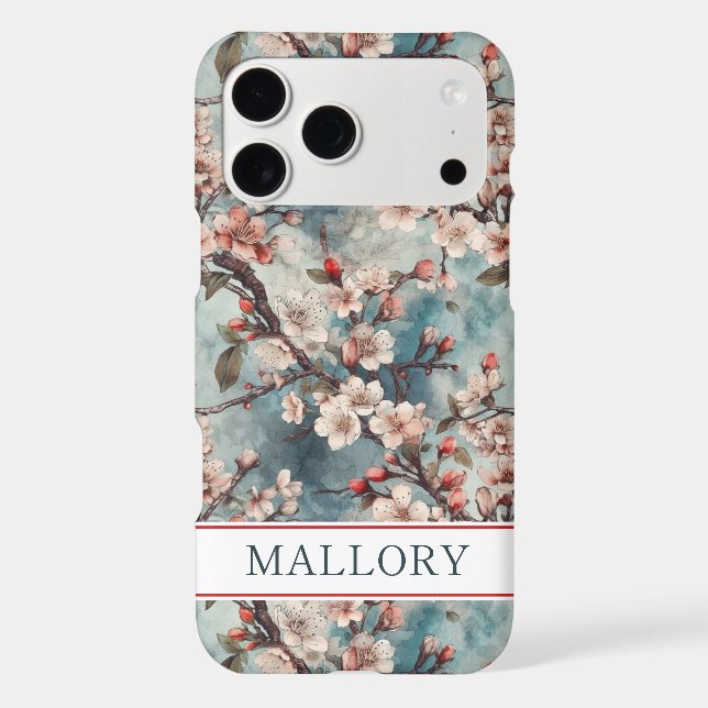 Cherry Blossoms Teal Sakura Print Monogrammed (Back)