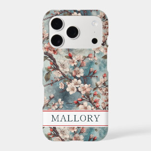 Cherry Blossoms Teal Sakura Print Monogrammed