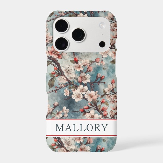Cherry Blossoms Teal Sakura Print Monogrammed (Back)