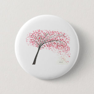 Cherry blossoms tree watercolor pink Wedding 6 Cm Round Badge
