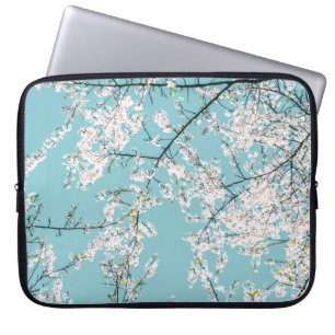 Cherry Blossoms: Turquoise Floral Trend Laptop Sleeve