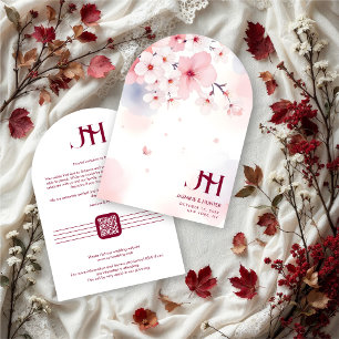 Cherry Blossoms Watercolor Floral Arch Wedding Save The Date