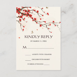 Cherry Blossoms Watercolor Floral Wedding RSVP Card