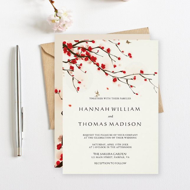 Cherry Blossoms Watercolor Wedding Invitation (Creator Uploaded)
