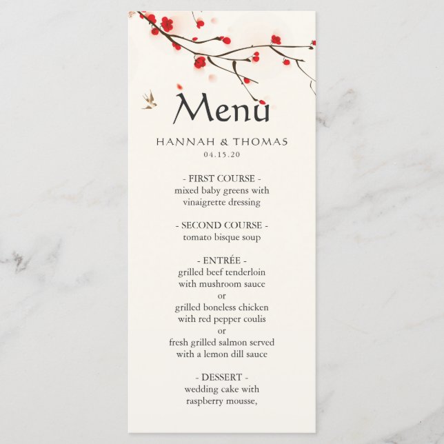 Cherry Blossoms Watercolor Wedding Menu (Front)