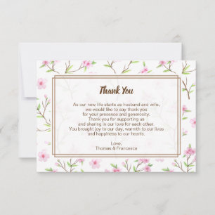 Cherry Blossoms Watercolor Wedding Thank You Card