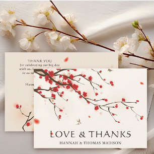Cherry Blossoms Watercolor Wedding Thank You Card