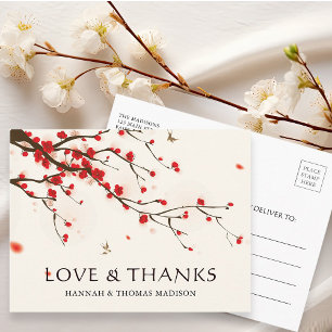 Cherry Blossoms Watercolor Wedding Thank You Postcard